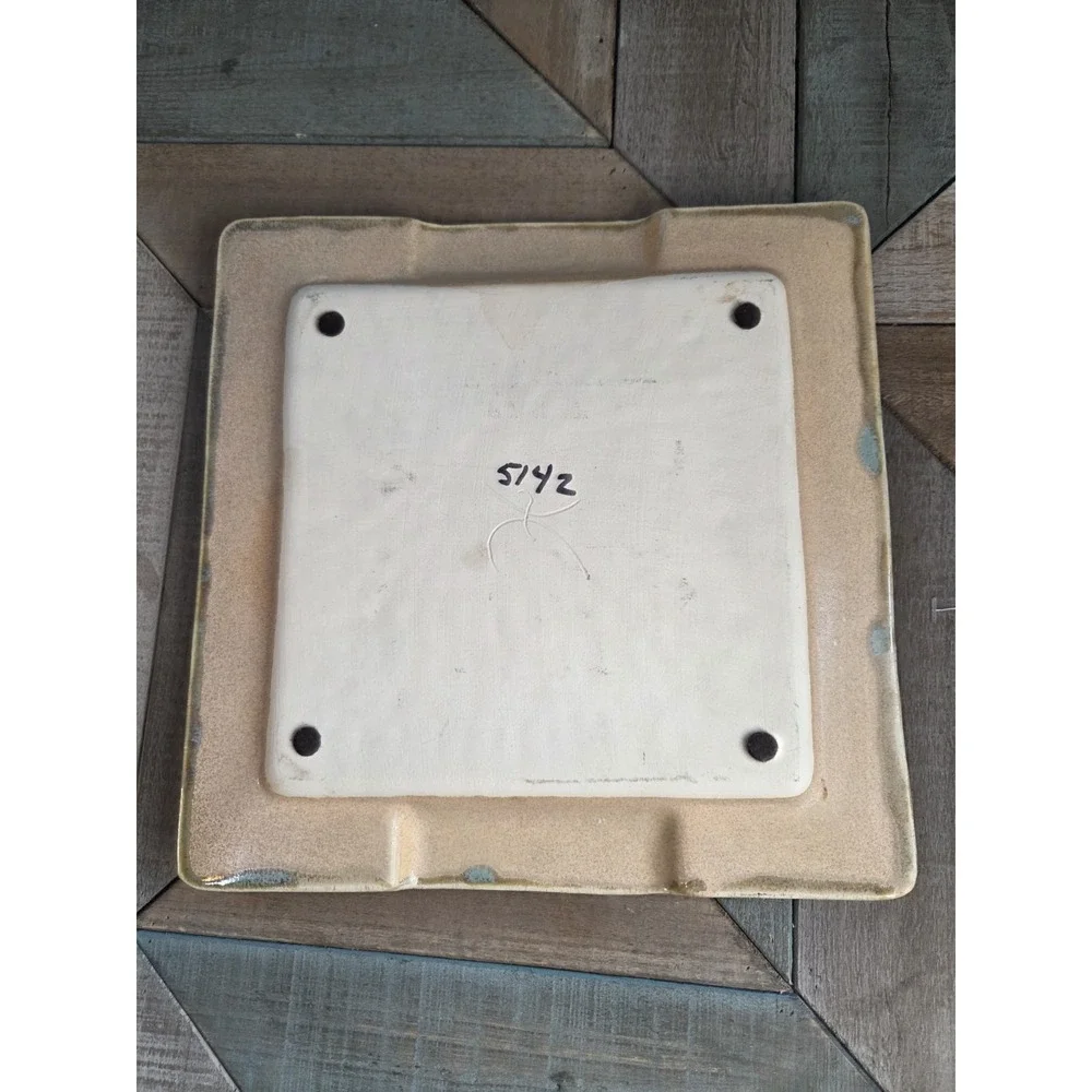 Handmade Square Pottery Hammered Look Serving Platter 10.5 X 10.5 Blue Sand‎